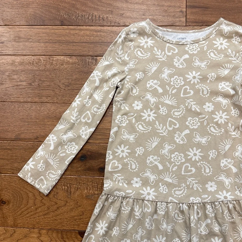 Carters Kids Boho Icon Print Ruffle Hem Long-Sleeve Dress - Size 10/10A